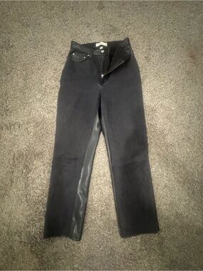 Abercrombie & Fitch Black Wide-Leg Jeans with Faux-Leather Inset